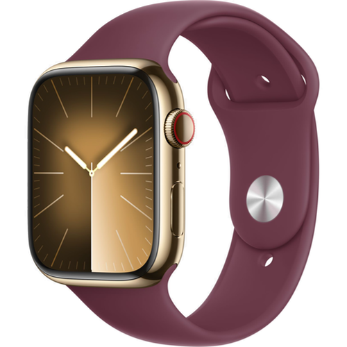 Смарт-часы Apple Watch Series 9 (GPS+Cellular) 45mm Gold Stainless Steel Case with Sport Band (Бордовый)