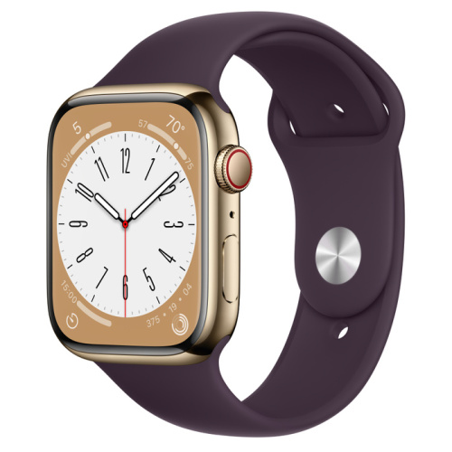 Смарт-часы Apple Watch Series 8 (GPS+Cellular) 41mm Gold Stainless Steel Case with Elderberry Sport Band (Бузина)