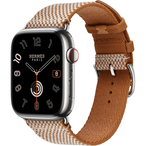 Смарт-часы Apple Watch Hermès Series 9 45mm Silver Stainless Steel Case with Gold/Ecru Toile H Single Tour