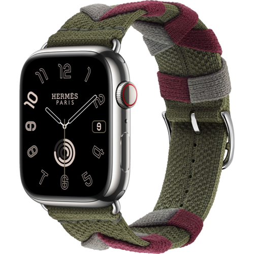 Смарт-часы Apple Watch Hermès Series 9 45mm Silver Stainless Steel Case with Kaki Bridon Single Tour