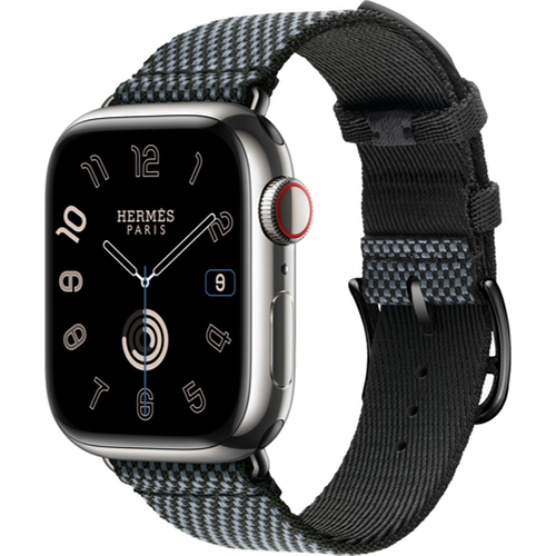 Смарт-часы Apple Watch Hermès Series 9 41mm Silver Stainless Steel Case with Denim/Noir Toile H Single Tour