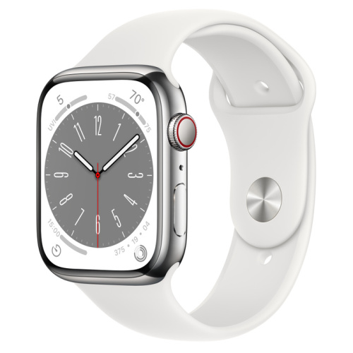 Смарт-часы Apple Watch Series 8 (GPS+Cellular) 45mm Silver Stainless Steel Case with White Sport Band (Белый)