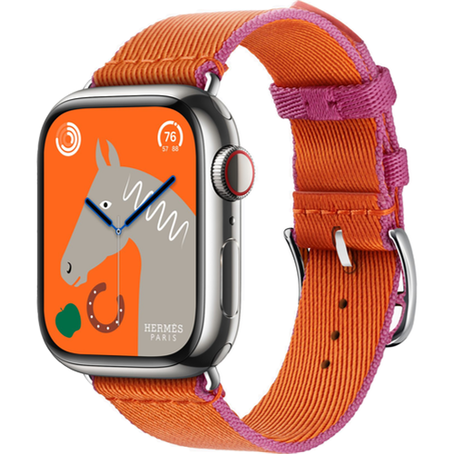 Смарт-часы Apple Watch Hermès Series 9 41mm Silver Stainless Steel Case with Orange/Rose Mexico Twill Jump Single Tour