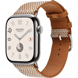 Смарт-часы Apple Watch Hermès Series 10 46mm Silver Titanium Case with Gold/Écru Toile H Single Tour