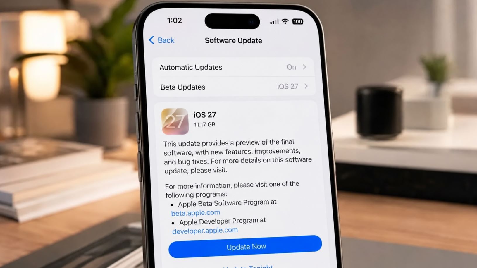 Экран установки обновления iOS 27 на Айфоне