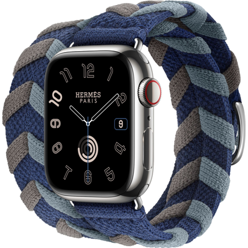 Смарт-часы Apple Watch Hermès Series 9 41mm Silver Stainless Steel Case with Navy Bridon Double Tour
