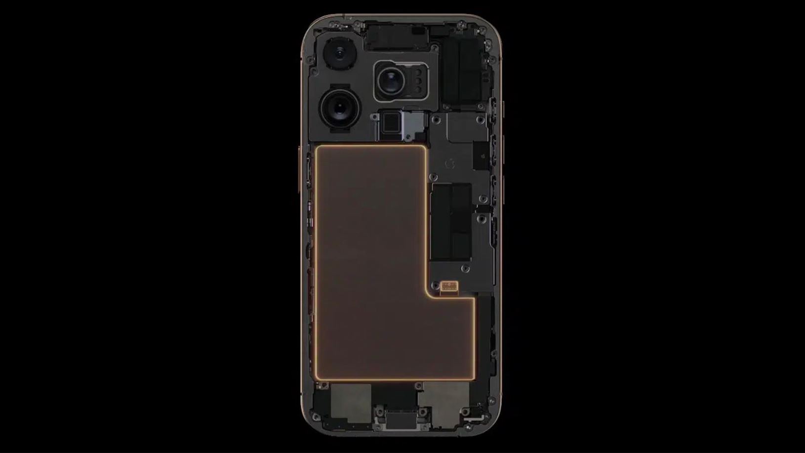 Иллюстрация внутреннего расположения аккумулятора iPhone 18 Pro