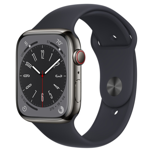 Смарт-часы Apple Watch Series 8 (GPS+Cellular) 41mm Graphite Stainless Steel Case with Midnight Sport Band (Черный)