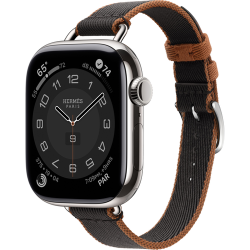 Смарт-часы Apple Watch Hermès Series 10 42mm Silver Titanium Case with Noir/Gold Twill Jump Attelage Single Tour