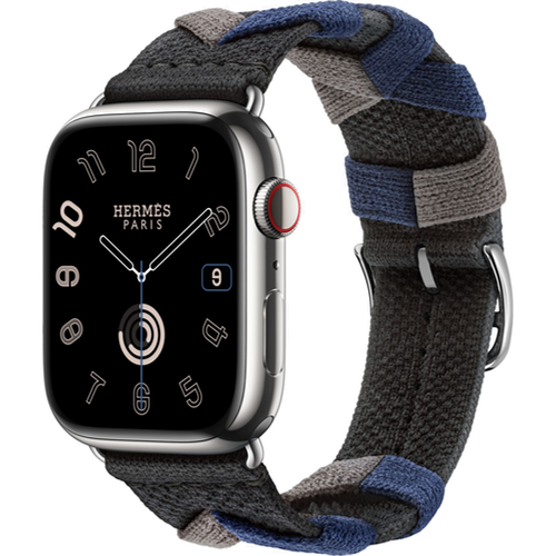 Смарт-часы Apple Watch Hermès Series 9 45mm Silver Stainless Steel Case with Noir Bridon Single Tour