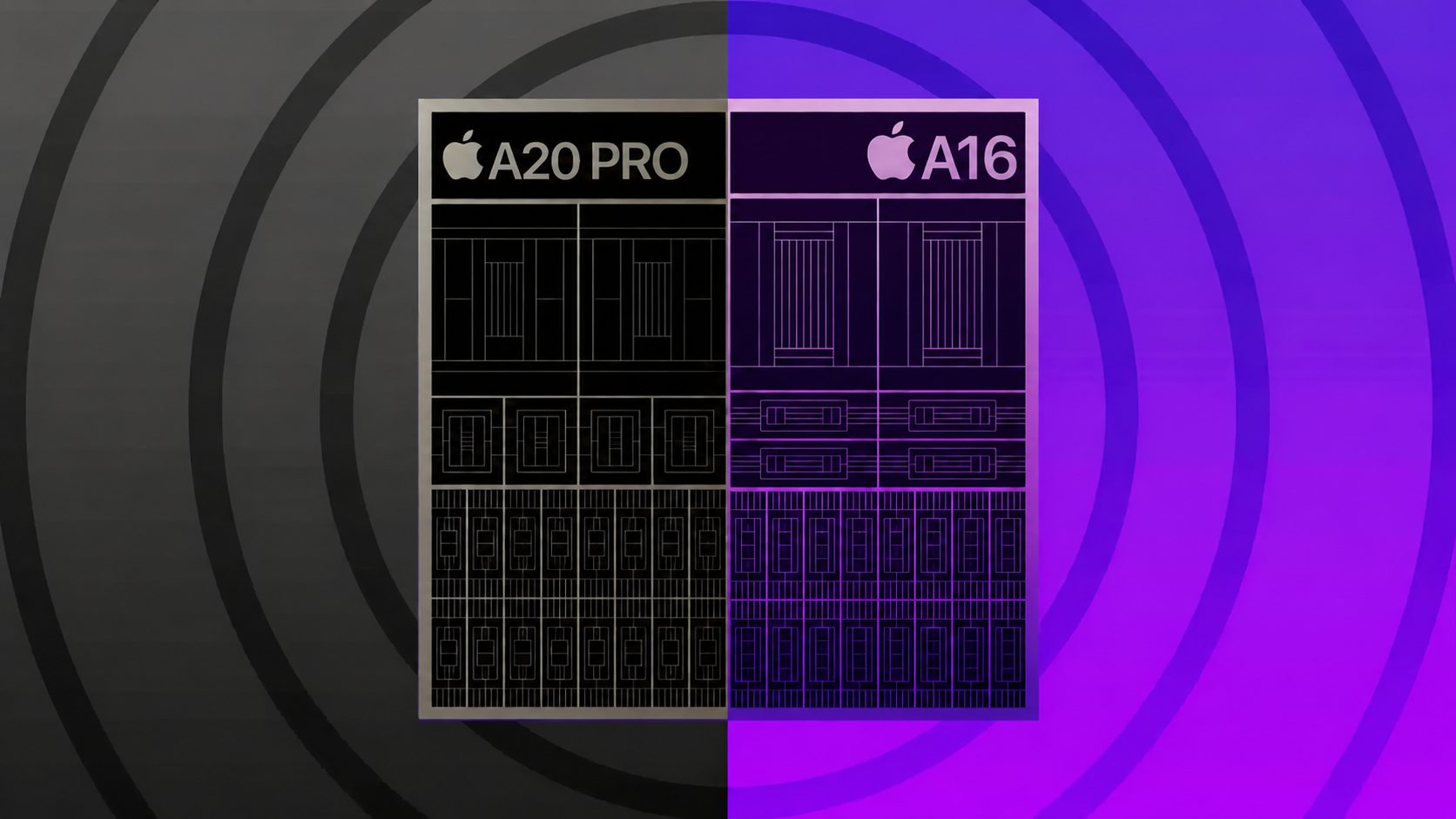 Сравнение схем процессоров Apple A20 Pro и A16
