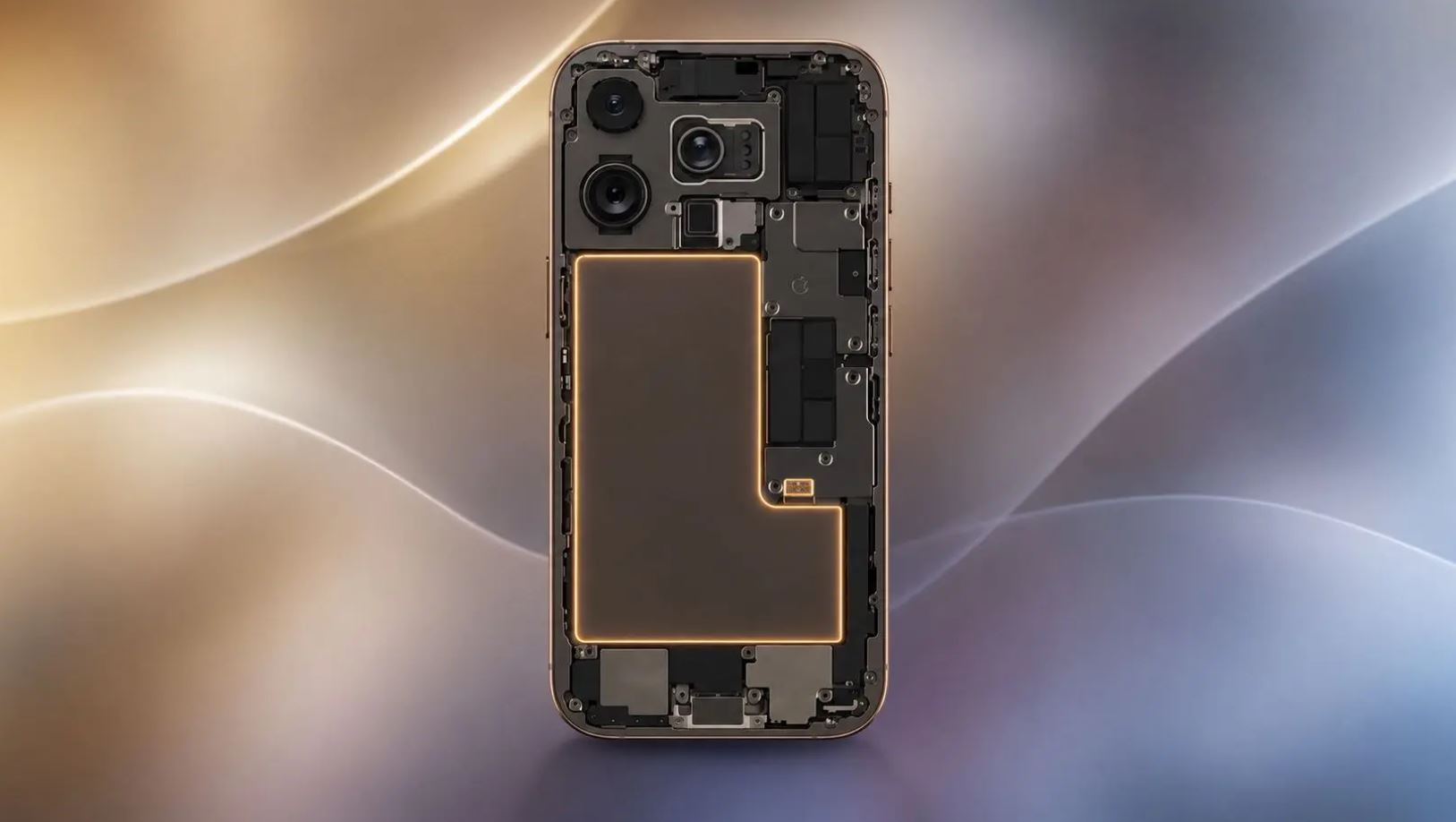 Внутреннее устройство iPhone 18 Pro с аккумулятором и блоком камер