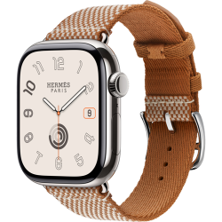 Смарт-часы Apple Watch Hermès Series 10 42mm Silver Titanium Case with Gold/Écru Toile H Single Tour