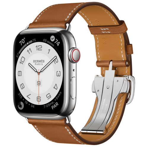 Смарт-часы Apple Watch Hermes Series 8 45mm Silver Stainless Steel Case with Single Deployment Buckle Fauve (Коричневый)