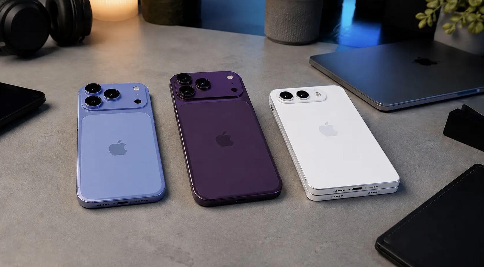 Концептуальная иллюстрация трёх моделей линейки iPhone 18