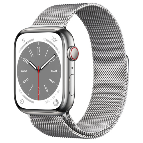Смарт-часы Apple Watch Series 8 (GPS+Cellular) 45mm Silver Stainless Steel Case/Silver Milanese Loop (Стальной)