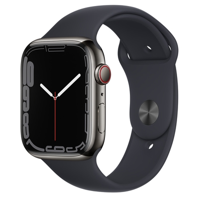 Смарт-часы Apple Watch Series 7 (GPS+Cellular) 41mm Graphite Stainless Steel Case with Midnight Sport Band (Темная ночь)