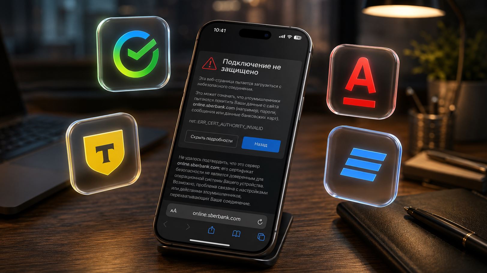 Предупреждение о небезопасном соединении при открытии сайта банка на iPhone