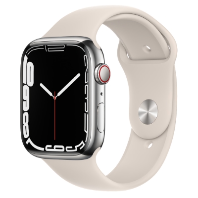 Смарт-часы Apple Watch Series 7 (GPS+Cellular) 41mm Stainless Steel Case with Starlight Sport Band (Сияюшая звезда)