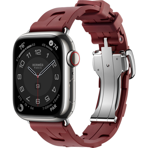 Смарт-часы Apple Watch Hermès Series 9 41mm Silver Stainless Steel Case with Rouge H Kilim Single Tour