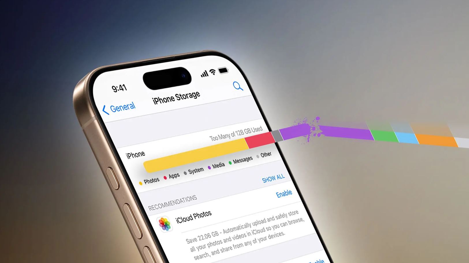 Шкала занятого и свободного места в хранилище iPhone