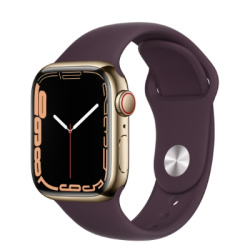 Смарт-часы Apple Watch Series 7 (GPS+Cellular) 45mm Gold Stainless Steel Case with Dark Cherry Sport Band (Темная вишня)