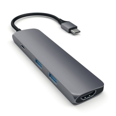 USB адаптер Satechi Slim Type-C Adapter with Type-C Charging Port Space Gray (Серый космос)