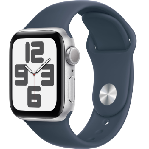 Смарт-часы Apple Watch SE 2023 (GPS) 44mm Silver Aluminum Case with Storm Blue Sport Band (Серебристый)
