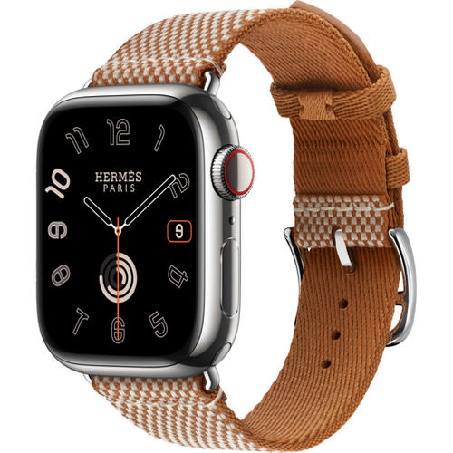 Смарт-часы Apple Watch Hermès Series 9 41mm Silver Stainless Steel Case with Gold/Ecru Toile H Single Tour