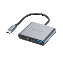 Переходник Deppa Type-C adapter Хаб 3в1 87 Вт (PD, USB3.0, HDMI) (Серый)