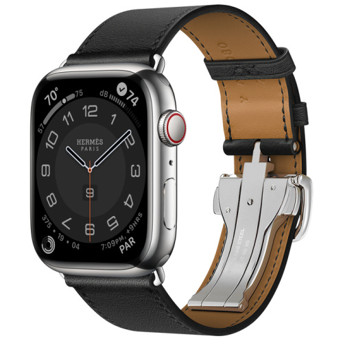 Смарт-часы Apple Watch Hermes Series 8 45mm Silver Stainless Steel Case with Single Deployment Buckle Noir (Черный)