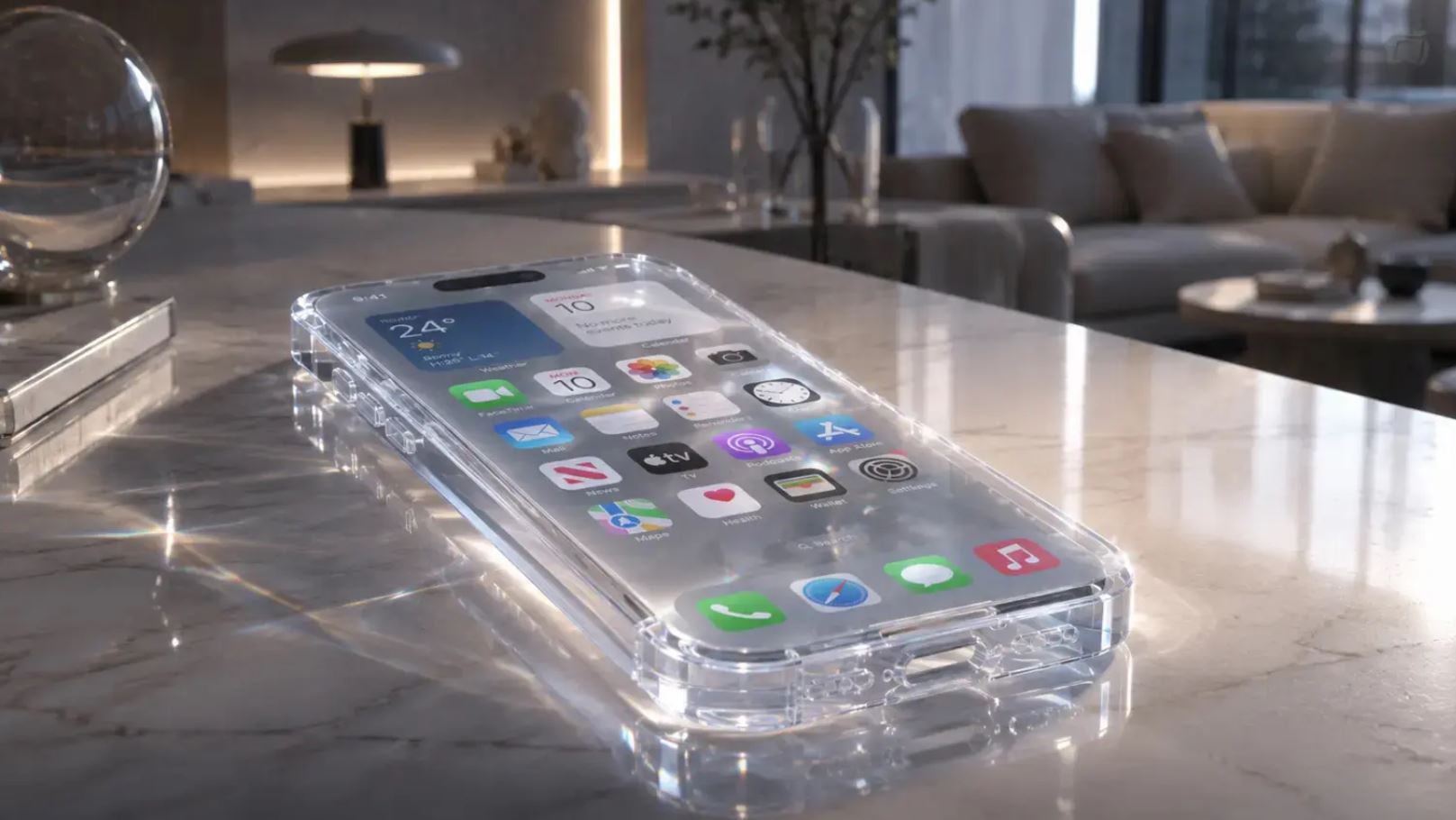Концепт iPhone с прозрачным стеклянным корпусом
