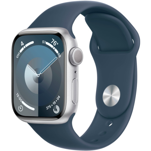 Смарт-часы Apple Watch Series 9 (GPS) 45mm Silver Aluminum Case with Storm Blue Sport Band (Синий)