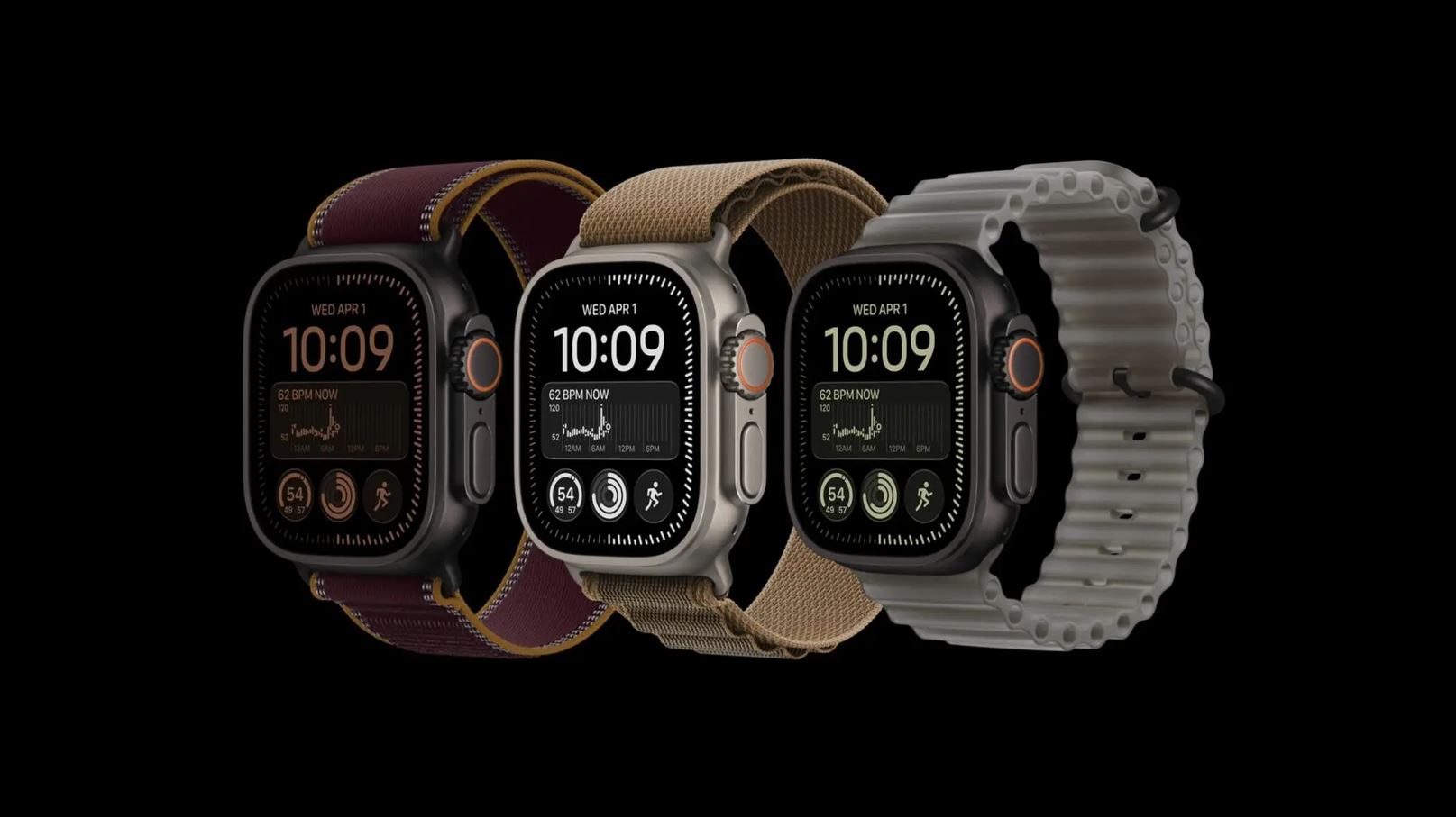 Три Apple Watch Ultra 4 с разными ремешками
