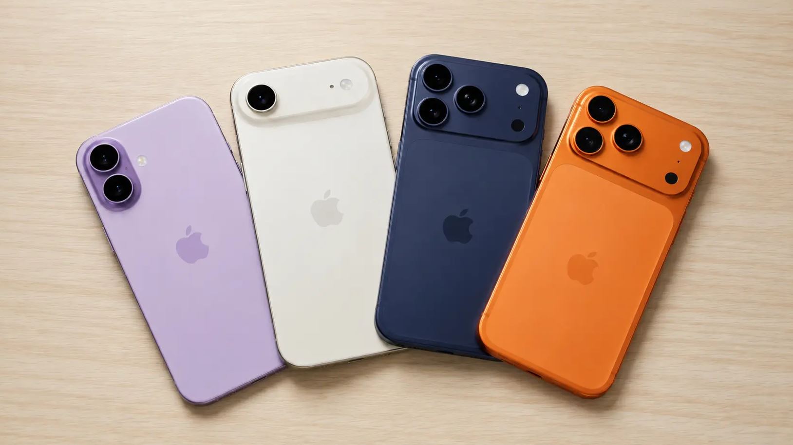 iPhone 17 разных цветов на светлом столе