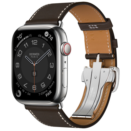 Смарт-часы Apple Watch Hermes Series 8 45mm Silver Stainless Steel Case with Single Deployment Buckle Ébène (Черное Дерево)