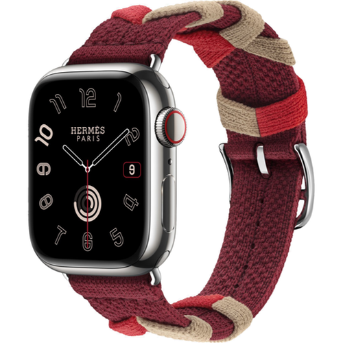 Смарт-часы Apple Watch Hermès Series 9 41mm Silver Stainless Steel Case with Rouge H Bridon Single Tour