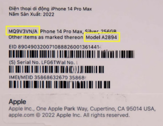 Номер модели на коробке Айфон 14 Про Макс